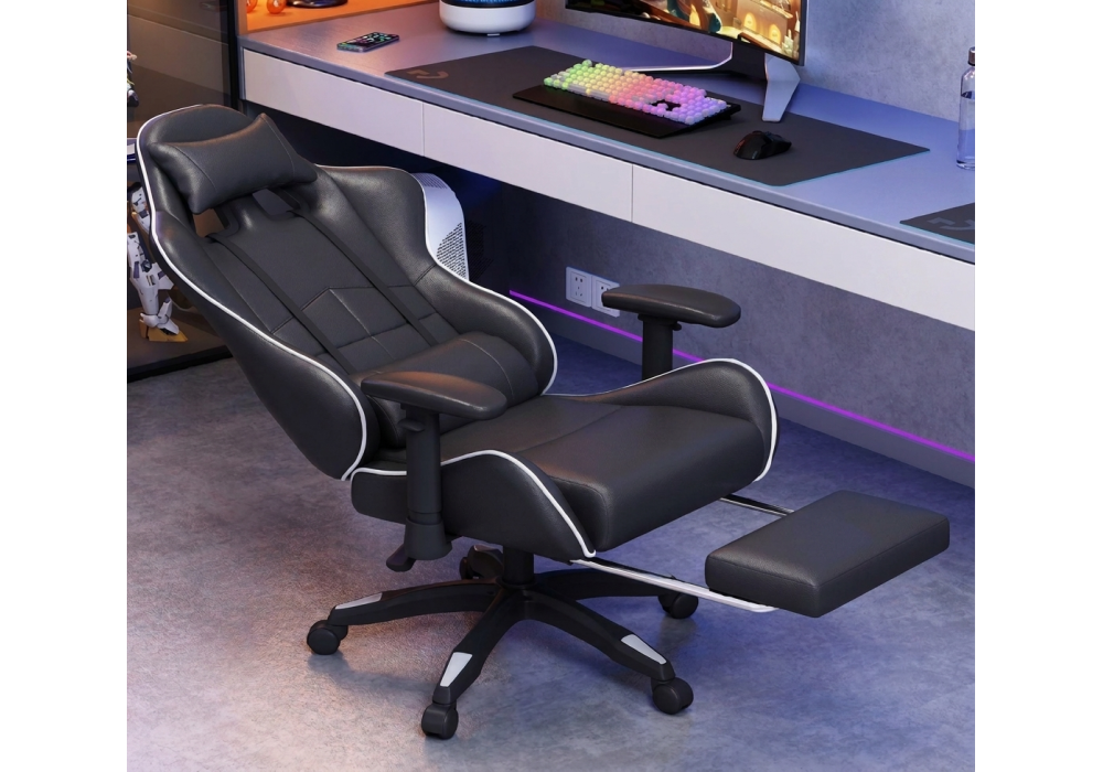 Gaming Chair YT-7009 - Ergonomic Design, TPU Armrests, 360° Swivel, Premium Casters, White & Black