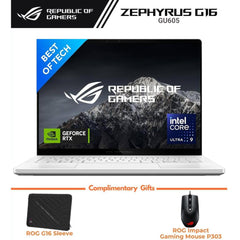 ASUS ROG Zephyrus G16 (2025) G605 NEW Intel Core Ultra 9 Gen II 285H 16-Cores Light Powerhouse w/ NVIDIA RTX™ 5090 24GB DDR7 & OLED 2.5K 240Hz Display (Bundle) , Platinum White