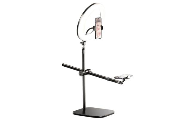 Rtako Zj FP02 Kit Overheard Phone Mount 55cm with Phone Clamp And Ring Light