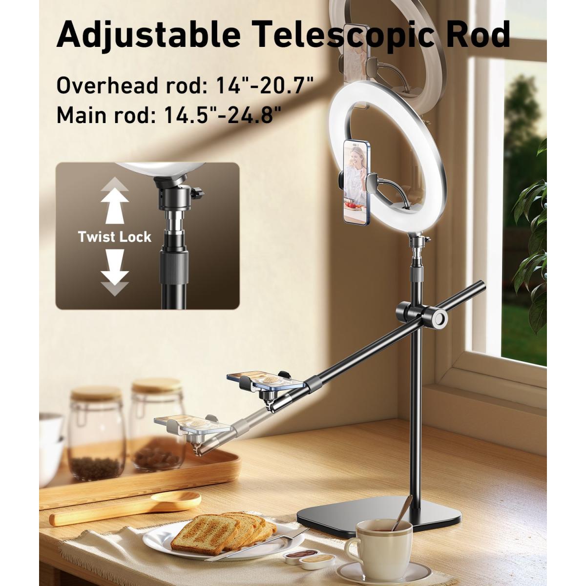 Rtako Zj FP02 Kit Overheard Phone Mount 55cm with Phone Clamp And Ring Light