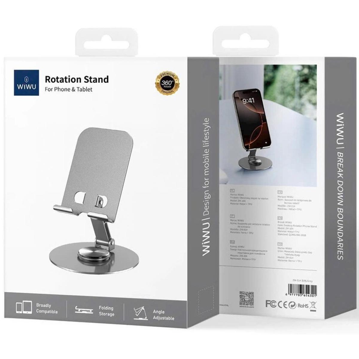 Wiwu Zm 014 360 Degree Rotatable Metal Stand Base And Desktop Mobile Phone And Tablet Holder Silver