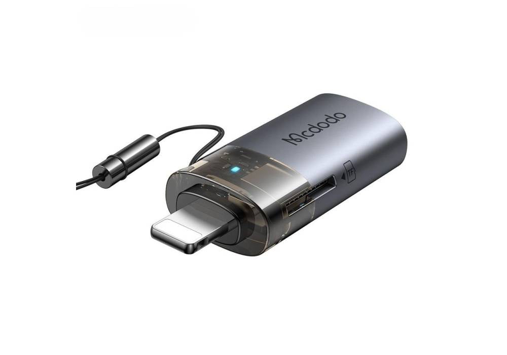 Mcdodo OT-7850 - 2‑in‑1 USB‑A to Lightning Adapter with TF Card Reader, High‑Speed Data Transfer, Zinc Alloy Build