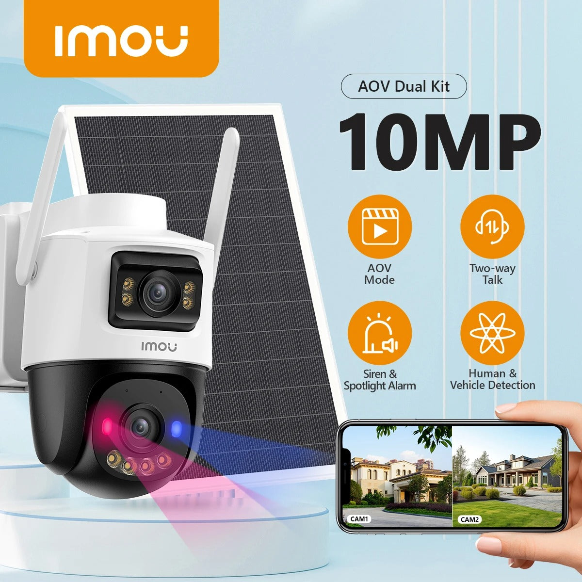 IMOU AOV Dual 10MP With Solar Panel 360° PTZ Outdoor Security Camera 4G LTE Wifi IP Camera Vehicle Detection Warning Light