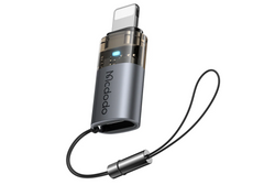 Mcdodo OT-7630 - USB‑C to Lightning Adapter, 36W Fast Charging, Data Transfer, Semi‑Transparent LED Design, Aluminum Alloy Build, Black