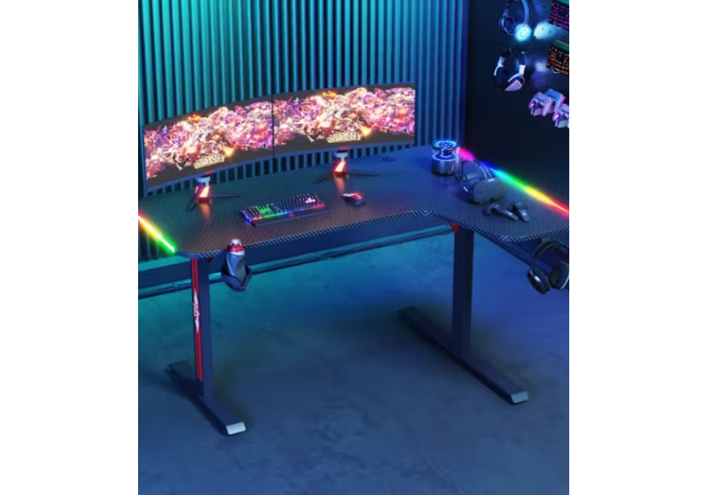 Advwin 140cm L Shaped RGB LED Corner Gaming Desk Table - Black ( Right Side )