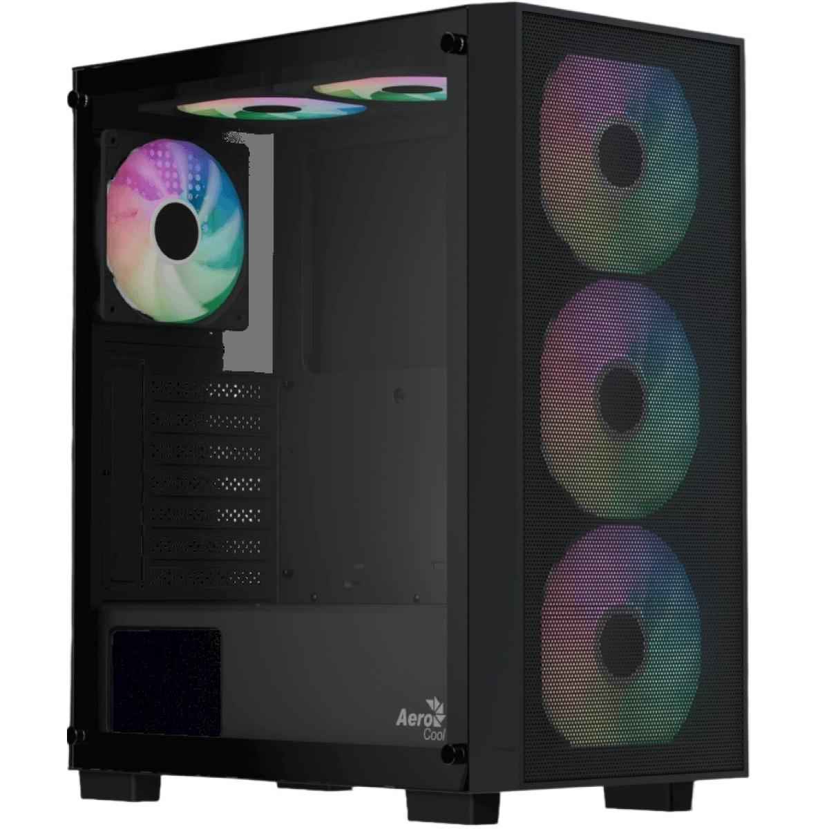 AeroCool B509A Flow (Black) ARGB Stylish ATX Mid Tower Tempered Glass Gaming Case w/ Mesh Front & 6 Pre-installed 120mm ARGB Fans | B509A Flow-G-BK-v1 |