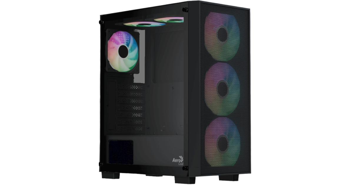 AeroCool B509A Flow (Black) ARGB Stylish ATX Mid Tower Tempered Glass Gaming Case w/ Mesh Front & 6 Pre-installed 120mm ARGB Fans