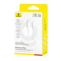 Baseus Silky Series USB-A to Lightning Fast Charging Cable 2M 2.4A Moon White - P10377702213-01
