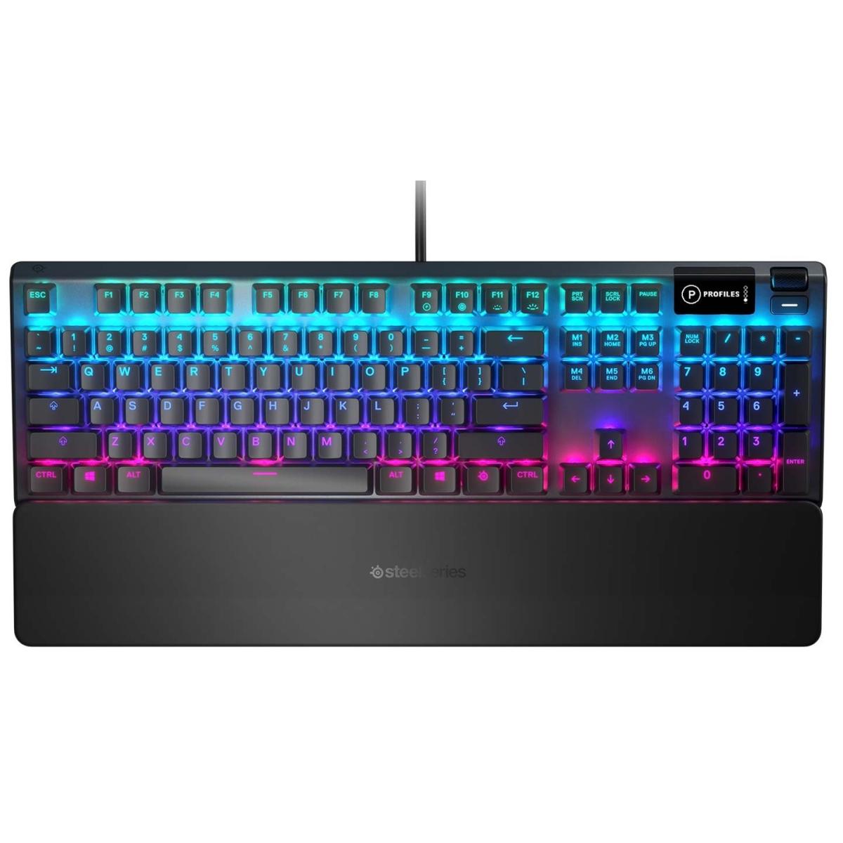 Steelseries Usb Apex 5 Hybrid Mechanical Gaming Keyboard – Per Key Rgb Illumination – Aircraft Grade Aluminum Alloy Frame – Oled Smart Display (hybrid Blue Switch) - CompuMe