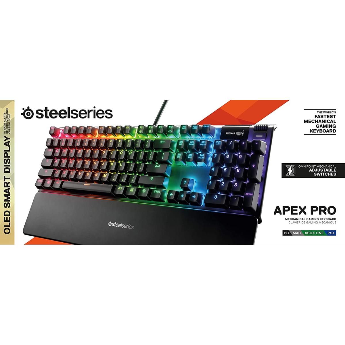 Steelseries Apex Pro Mechanical Gaming Keyboard, Adjustable Auation Switches, World’s Fastest Mechanical Keyboard, Oled Smart Display, Rgb Backlit - CompuMe