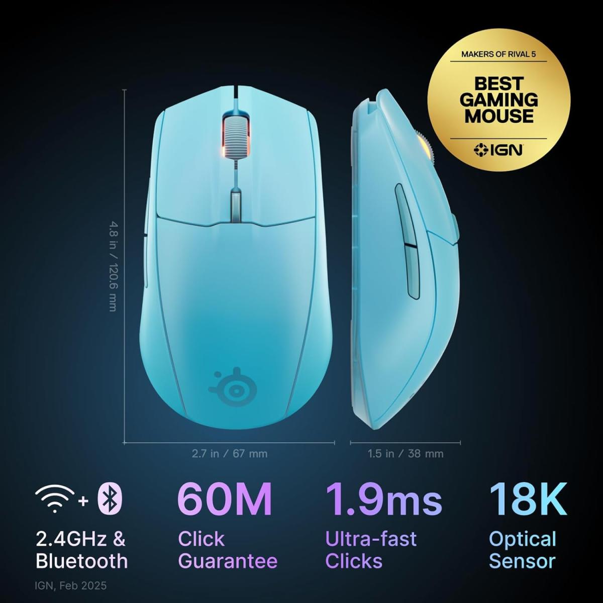 SteelSeries wireless Bluetooth gaming mouse for computer setup