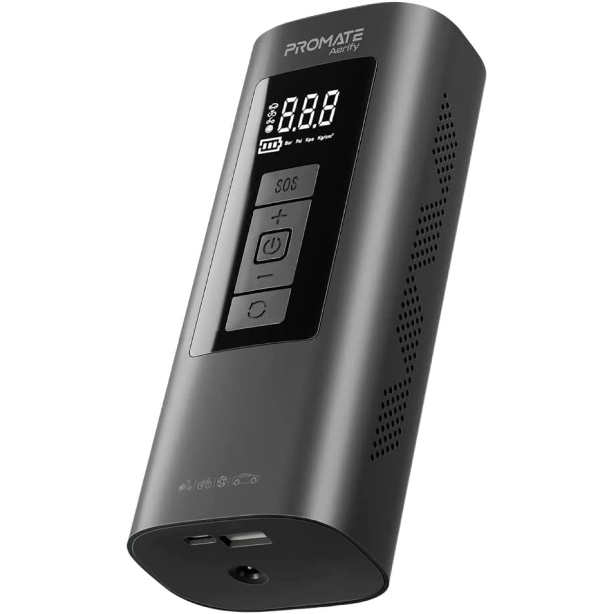 Promate Aerify 4-in-1 Compa Electric Air Pump w/ 6000MaH Power Bank 150PSI LED Light SOS Safety Hammer & Built-In TPMS for Car Tires