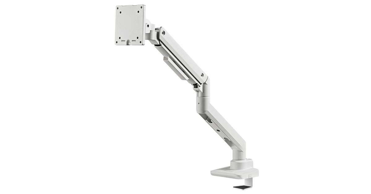 SilverStone ARM14 (White) Single Monitor Arm w/ Heavy-Duty Gas Spring Design & Versatile Adjustability, For Monitors Up To 49" Size & 20kg Weight, VESA Mounting Interface Standard (MIS), 100mm x 100mm / 75mm x 75 mm Mounting Hole