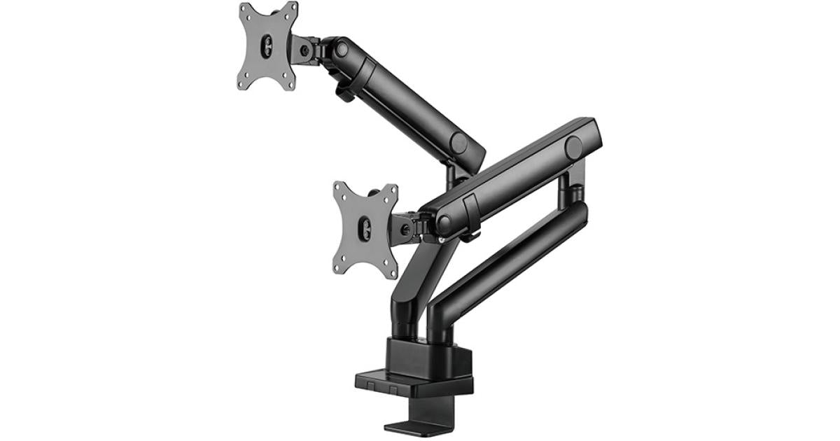 SilverStone ARM25 (Black) Dual Monitor Arm w/ Mechanical Spring Design & Versatile Adjustability, For Monitors Up To 32" Size & 9kg Weight, VESA Mounting Interface Standard (MIS), 100mm x 100mm / 75mm x 75 mm Mounting Hole