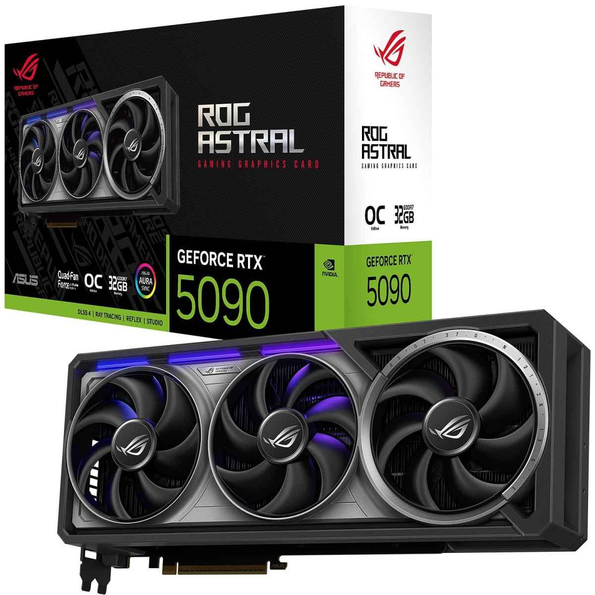Asus Rog Astral Geforce Rtx 5090 Oc Edition Graphics Card, 32gb Gddr7 512 Bit Memory, 2580 Mhz Boost Clock, 21760 Cuda Cores, Pci Express 5.0