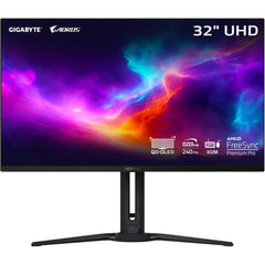 Gigabyte Aorus Fo32u2 32” Qd Oled Gaming Monitor Uhd 4k 0.03ms Gtg Amd Freesync Premium Pro Type C Kvm Hdmi, Dp, Type C W/ Height Adjustable & Speakers Black - CompuMe