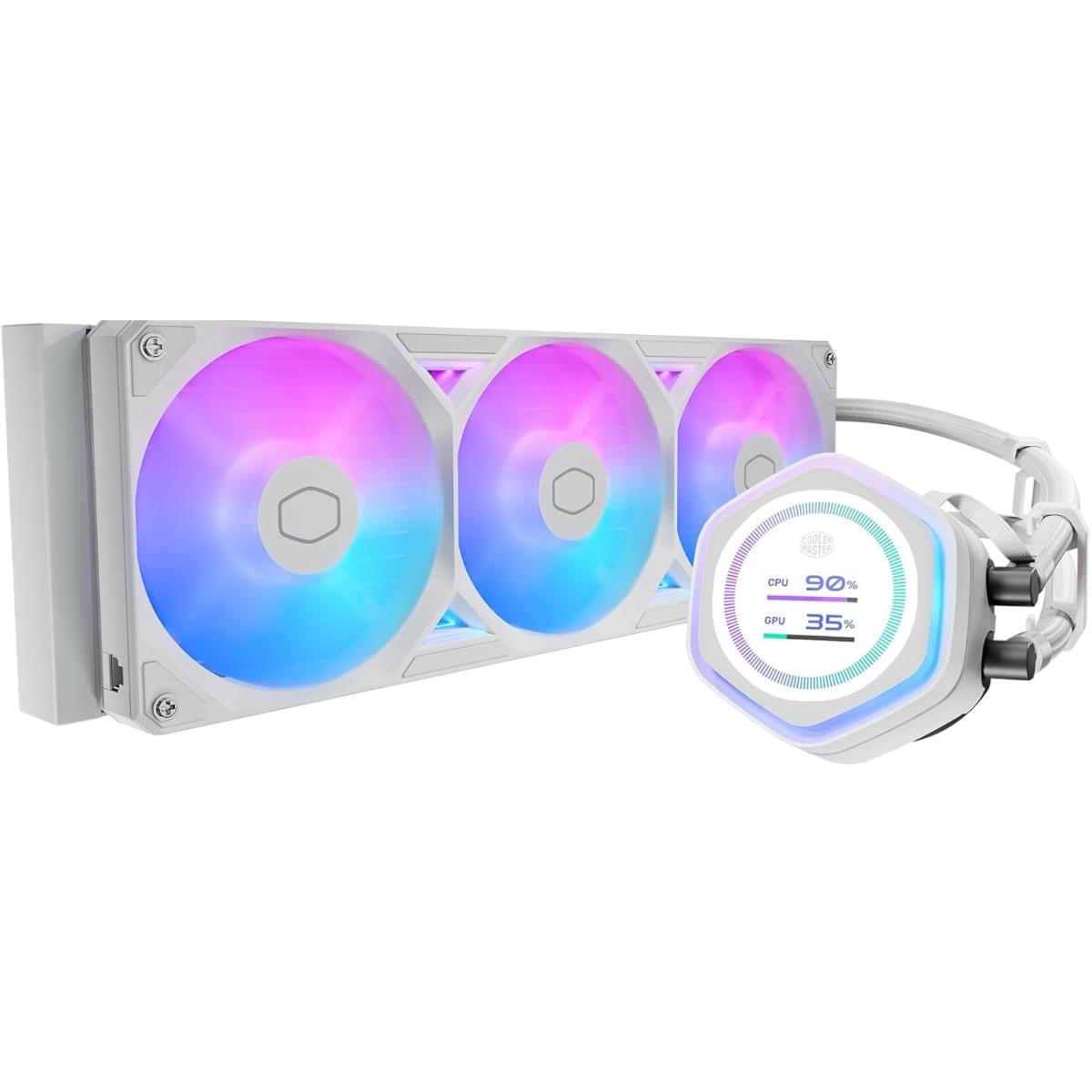 Cooler Master Atmos II 360 LCD AIO CPU Liquid Cooler – 360mm Radiator, Customizable LCD Display, 3X ARGB PWM Fans, Dual-Chamber Pump, Ultra-Quiet Performance, AMD AM5/AM4 & Intel LGA 1851/1700, White