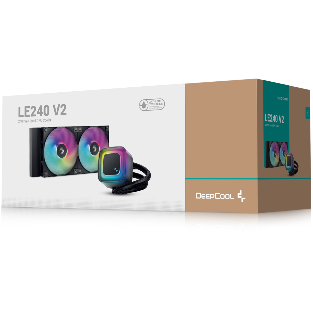 DeepCool LE240 V2 Liquid CPU Cooler, 240mm Radiator, 2x 120mm Pre-Installed ARGB Fan, 2100 RPM Fan Speed, 75.89 CFM Fan Airflow, Hydro Bearing Type, Anti-Leak Technology, Black