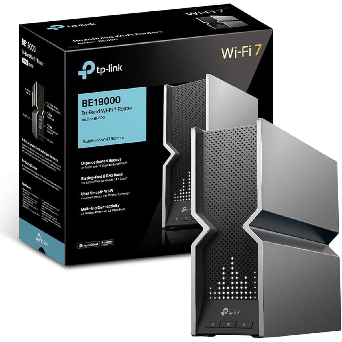 Tp Link Archer Be800 Tri Band Be19000 Wifi 7 Router | 12 Stream 19 Gbps | 2×10g + 4×2.5g Ports | Led Screen, 8 High Performance Antennas | Vpn, Easy Mesh, Homeshield, Private Iot, Free Expert Help