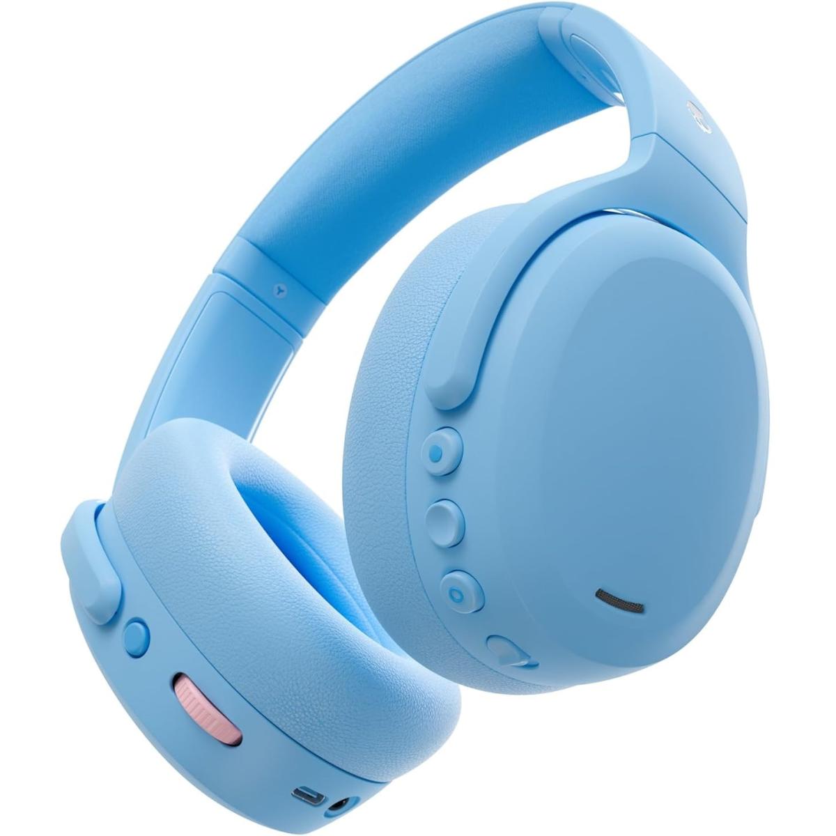 Skullcandy Crusher ANC 2 Wireless Over-Ear Bluetooth Headphones with Multi-Sensory Bass and Charging Cable, Active Noise Cancelling, Up to 60 Hours Battery, Microphone for iPhone Android - Preppy Blue