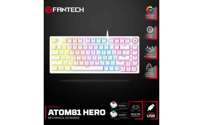 Fantech Hero MK875 V2 RGB Gaming Keyboard, (White/Red Switch), Hot-Swappable For PS5 - PS4 - PC Compatible, 17 Lighting Modes (عربي)