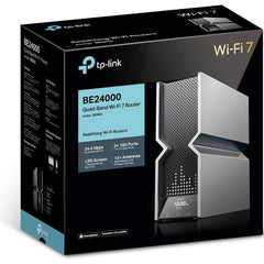 Tp Link Archer Be900 Be24000 Quad Band Wi Fi 7 Router, Dual 10gbps, X5 Ethernet Ports, Led Touchscreen, 12x Optimally Positioned Antennas, Easymesh Compatible, Silver