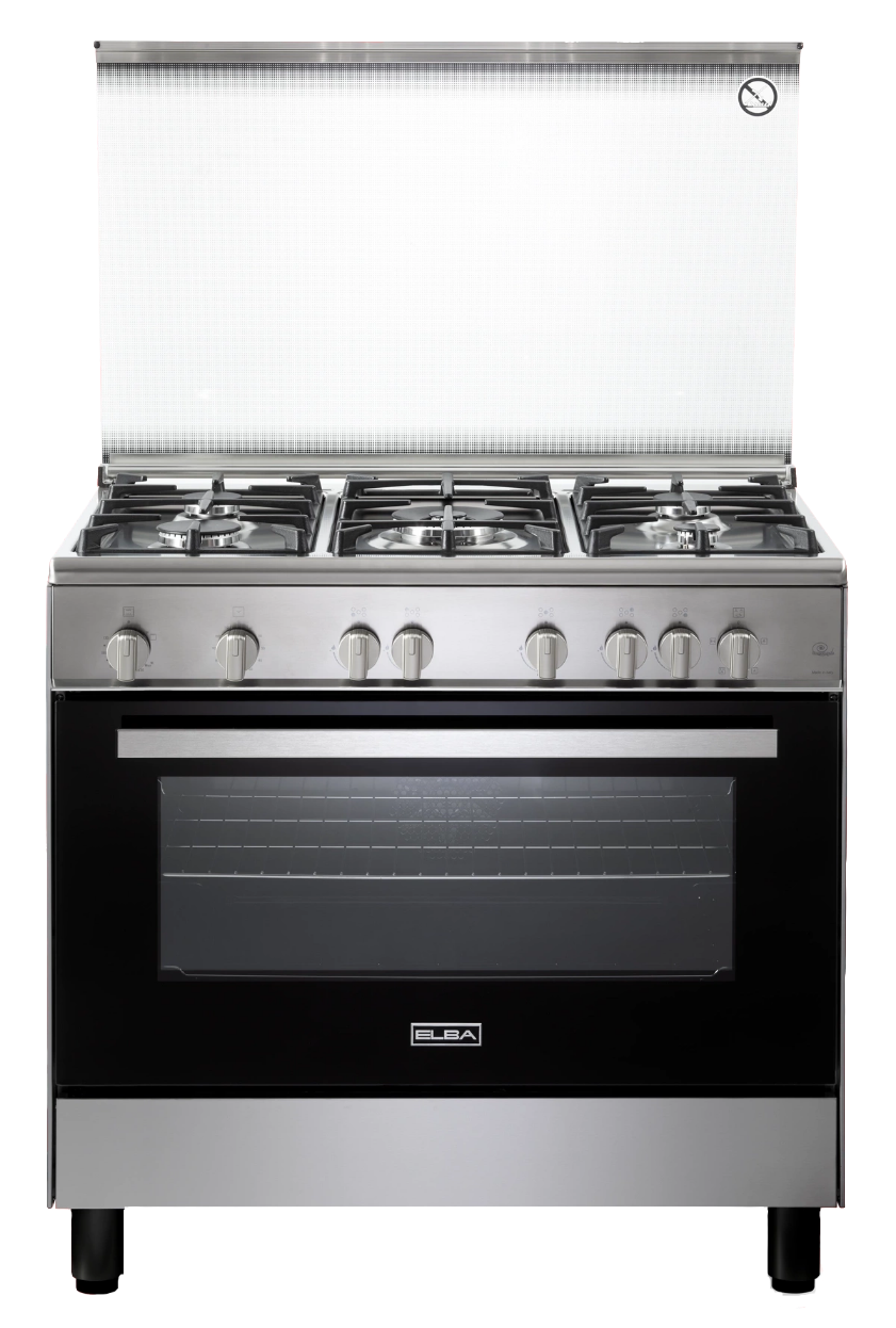 Elba Gas Cooker, 5 Burners, Size of Oven 90*60, Timer Full Safety, Stainless Steel - CBX 965 GFP NEW
