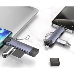 HOCO HB56B USB-C / Lightning OTG Card Reader for SD / TF / USB - Dark Gray