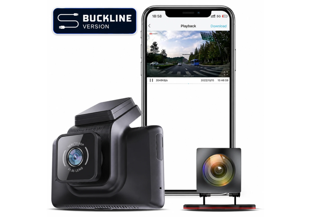 Hikvision AE-DC4328-K5 (2CH) (BUCKLINE) - Dual-Channel Dash Camera, 1440P Front + 1080P Rear, GPS, Wi-Fi, IPS Touch Screen