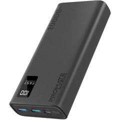 Promate Bolt 20pro 20000mah Slim Power Bank Dual Usb 10w Type C Smart Led Display & Safe Adaptive Charging For Smartphones Black - CompuMe