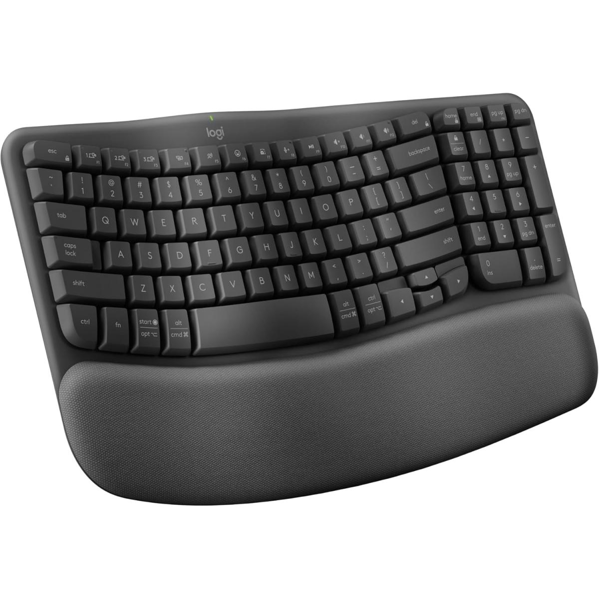 Logitech Wave Keys Keyboard, Bluetooth / Logi Bolt Receiver Conneivity, Ergo Certified, More Palm Support, 3 Layers Memory Foam, 2x Aaa Battery, English Arabic Layout, Graphite