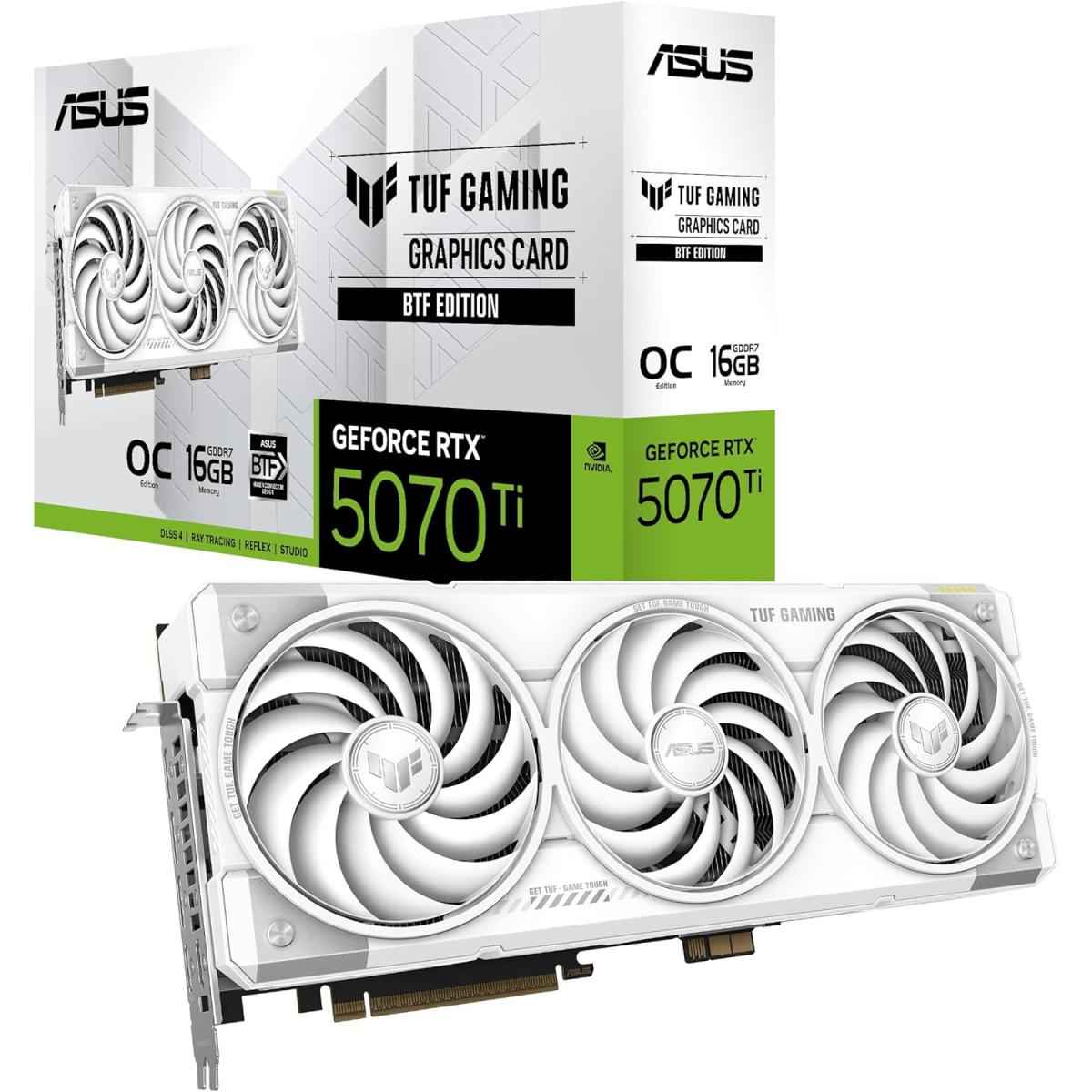 Asus Tuf Gaming Geforce Rtx ™ 5070 Ti 16gb Gddr7 Btf White Oc Edition Gaming Graphics Card (pcie® 5.0, Hdmi®/dp 2.1, 3.125 Slot, Military Grade Components, With A Detachable Gc Hpwr Adapter)
