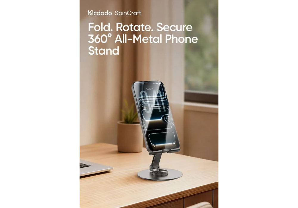 Mcdodo TB-692 - 360° Rotation Magnetic Desk Phone Stand, Foldable All‑Metal Design, Secure Magnetic Grip - 18 Months Warranty