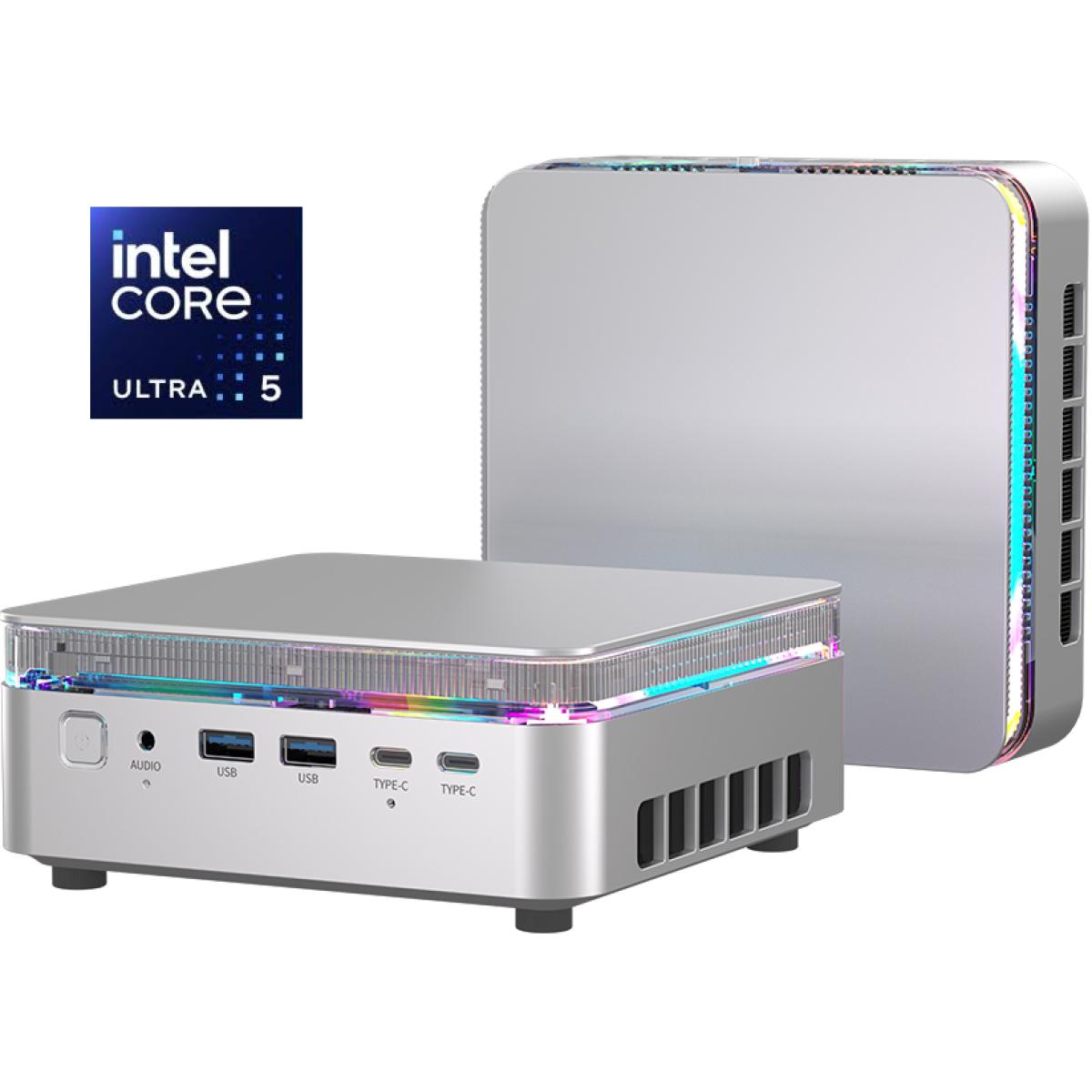Acemagic F3m (2025) Mini Ai Pc Barebone Intel Core Ultra 5 125h 14 Cores High Performance Processor W/ Supporting Up To 3 Displays & 2 Lan , Silver