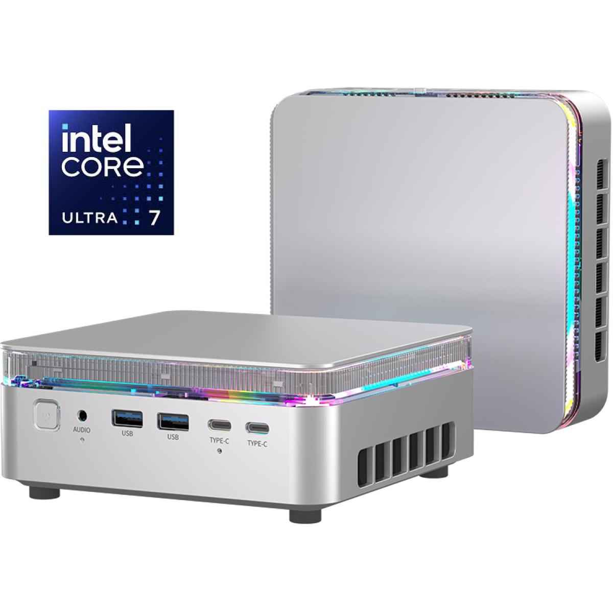 Acemagic F3m (2025) Mini Ai Pc Barebone Intel Core Ultra 7 155h 16 Cores High Performance Processor W/ Supporting Up To 3 Displays & 2 Lan , Silver