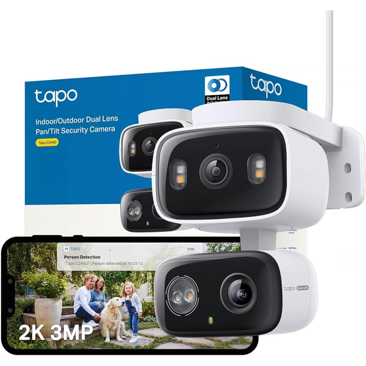 Tp Link Tapo C246d 2k 3mp Dual Lens Security Camera Outdoor, Ai Deteion, Outdoor Camera,cv,125°wide Angle Two Views,one Screen,smart Tracking,ip65,google Home/alexa,no Monthly Fee,personalized Patrol