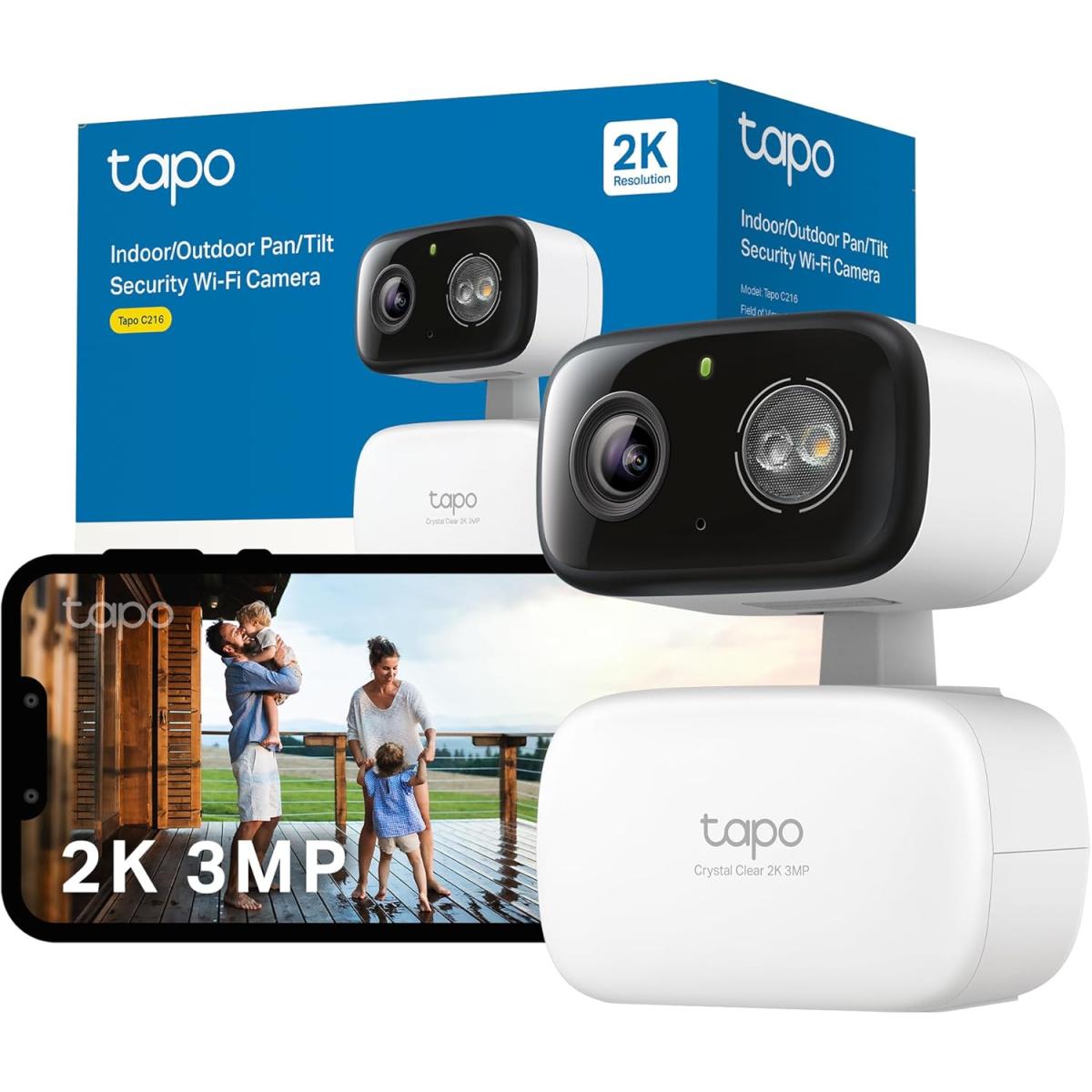 Tapo C216 2K 3MP Outdoor Camera 360°Pan/Tilt, IP65 Color Night Vision, Security Camera Outdoor WiFi, Smart AI Detection,Spotlights, Indoor Cameras House Security, CCTV, Alexa/Google