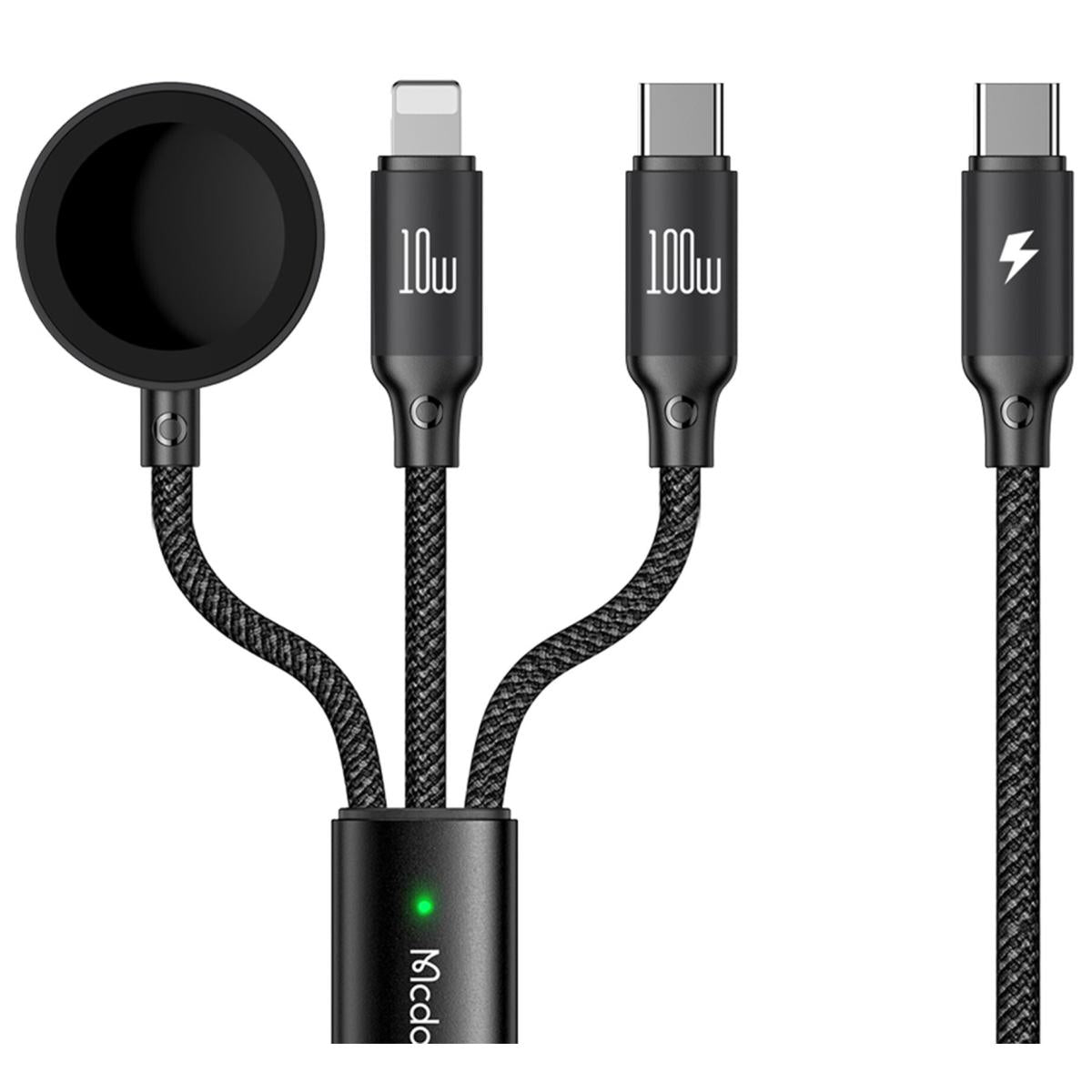 Mcdodo Ca 4940 3 In 1 Charging Cable Usb Type C To Type C + Lighting Series Pd + Apple Watch Wireless Charger, 1.2m Black - CompuMe