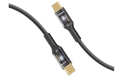 Promate Lucidline Cc120 Usb C™ To Usb C™ Cable Fast Charging 100w With Transparent Tips Led 480mbps Data Sync 120cm Nylon Braided Black