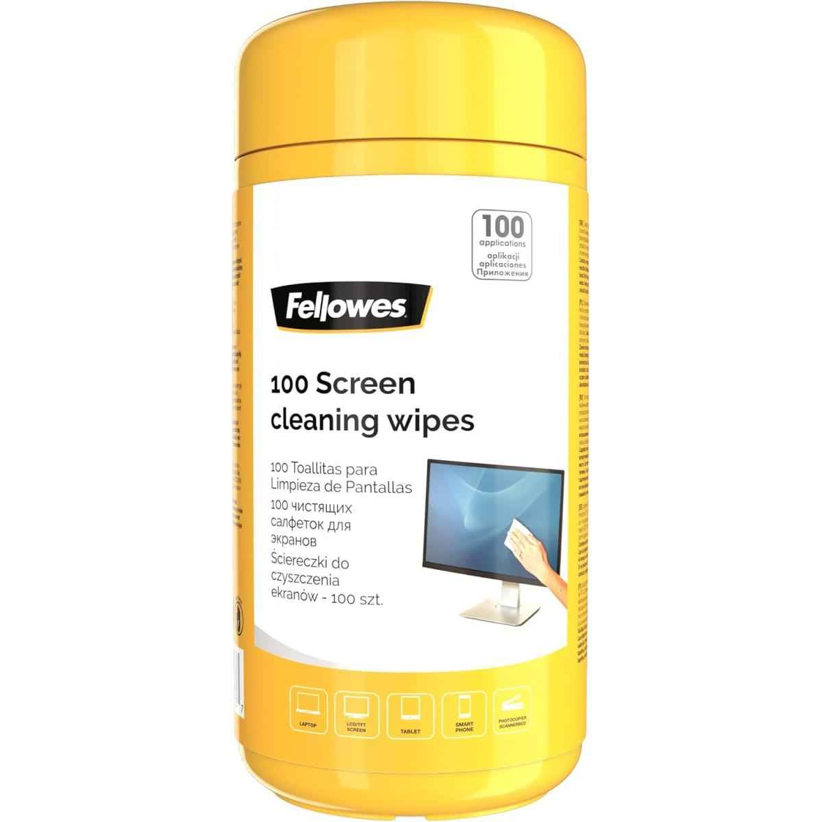 Fellowes 100 Screen And Keyboard Wipes Tub For Home And Office Monitor/laptop/ipad/mobile Phone/tablet Cleaning Wipes Singular Pack Multi