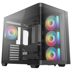 DeepCool CG530U 4F Curved Glass Panoramic ATX Mid-Tower Case 4x Pre Installed Fans Dual Chamber, Support Back Connectors & Up to 2x 360mm +280mm Radiators, Front 2x USB3.0 , Black