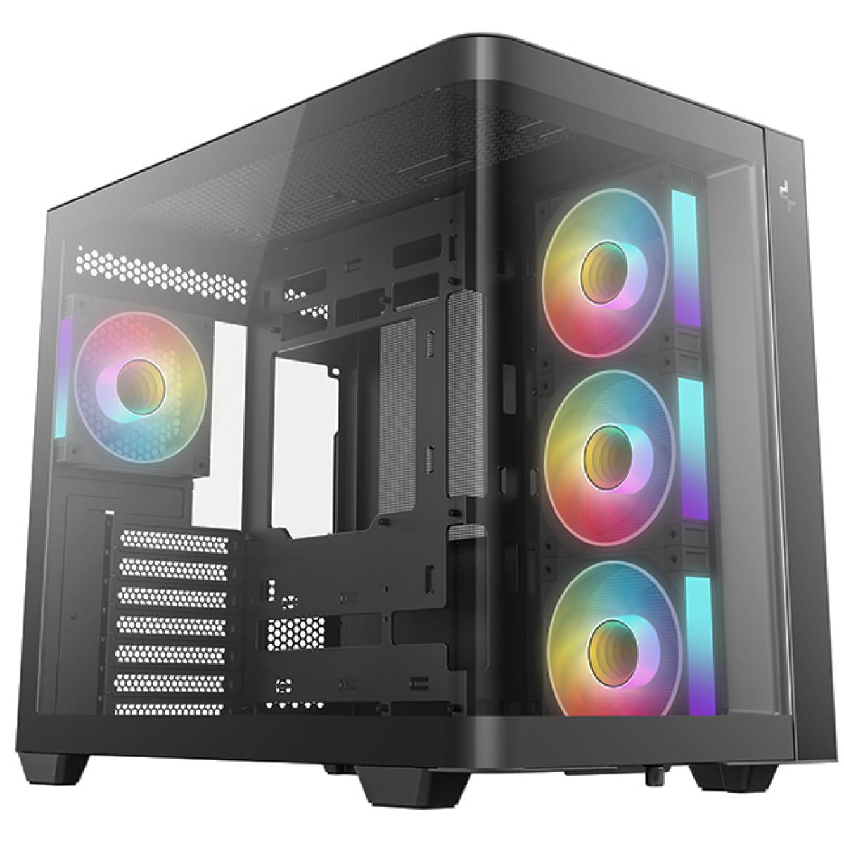 DeepCool CG530U 4F Curved Glass Panoramic ATX Mid-Tower Case 4x Pre Installed Fans Dual Chamber, Support Back Connectors & Up to 2x 360mm +280mm Radiators, Front 2x USB3.0 , Black