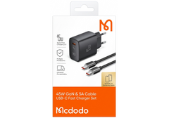 Mcdodo 45W GaN Fast Charger Set with 5A USB-C Cable (1.2m) - Super Fast Charging 2.0 - Black - 18 Months Warranty