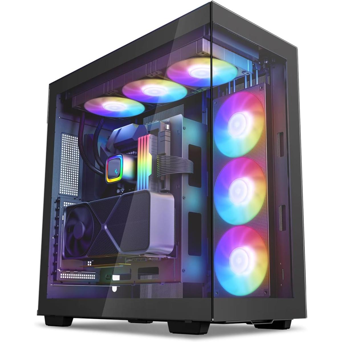 DeepCool CH780 ATX+ Panoramic Dual Chamber w/ Vertical Mount & Gen 4 Riser Cable Tempered Glass 3x Trinity 140mm ARGB Fans - Black