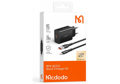 Mcdodo 18W QC3.0 Fast Wall Charger Kit with Lightning Cable, Black - 18 Months Warranty