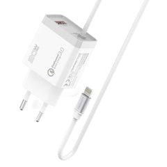 Promate Icharge Pdqc3 Iphone Wall Fast Charging 20w Power 1.5m Lightning Cable W/ Quick Charge 3.0 Port Eu Outlet White