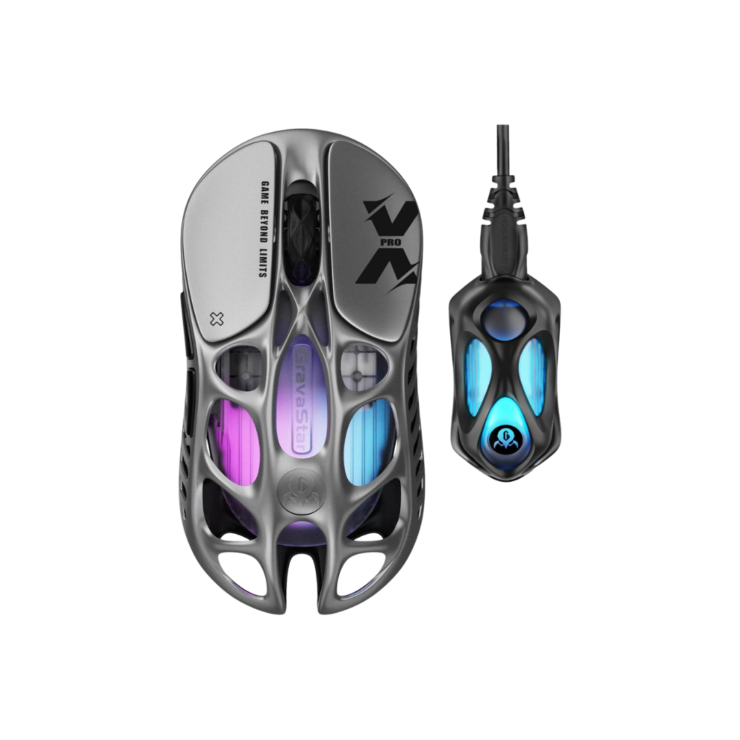 GravaStar Mercury X Pro Wireless Gaming Mouse, Come with 8K Dongle – 32,000 DPI PAW 3950 Sensor, 8,000Hz Polling Rate, Only 49g, Magnesium Alloy Hollow Frame, RGB Lighting, 5 Programmable Buttons