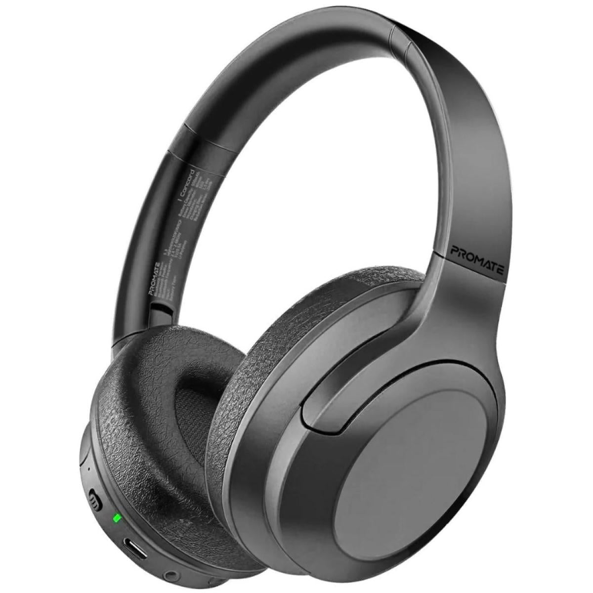 Promate Concord Wired & Wireless Bluetooth V5.3 Aive Noise Cancellation W/ Mic 27h Playback Time Flip & Fold Design Black - CompuMe