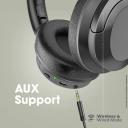 Promate Concord Wired & Wireless Bluetooth v5.3 Active Noise Cancellation w/ Mic 27H Playback Time Flip & Fold Design - Black