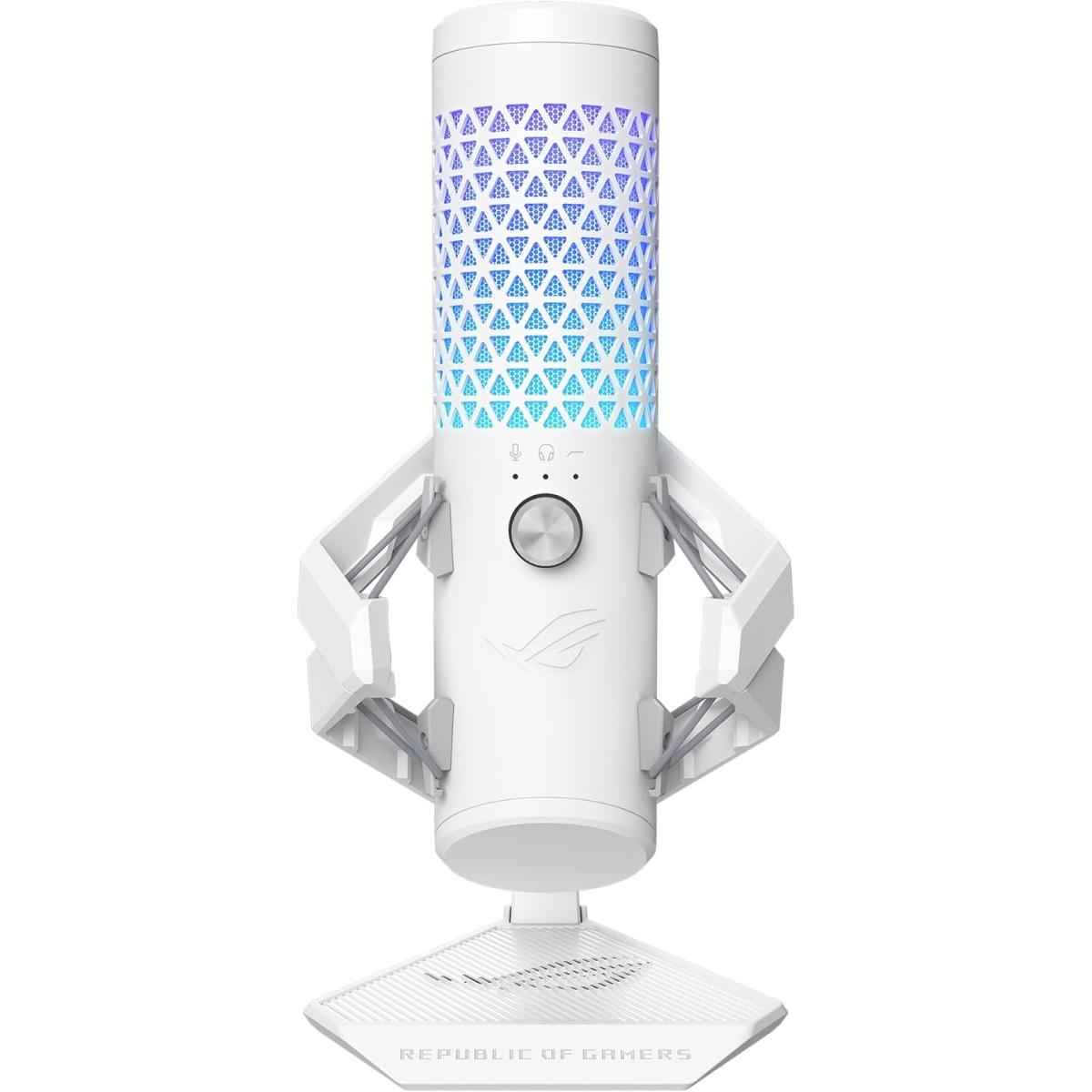 Asus Rog Carnyx Professional Cardioid Condenser Gaming Microphone, 192 Khz / 24 Bit Sampling Rate, High Pass Filter & Built In Pop Filter, Touch Mute, Aurasync Rgb Lighting, White